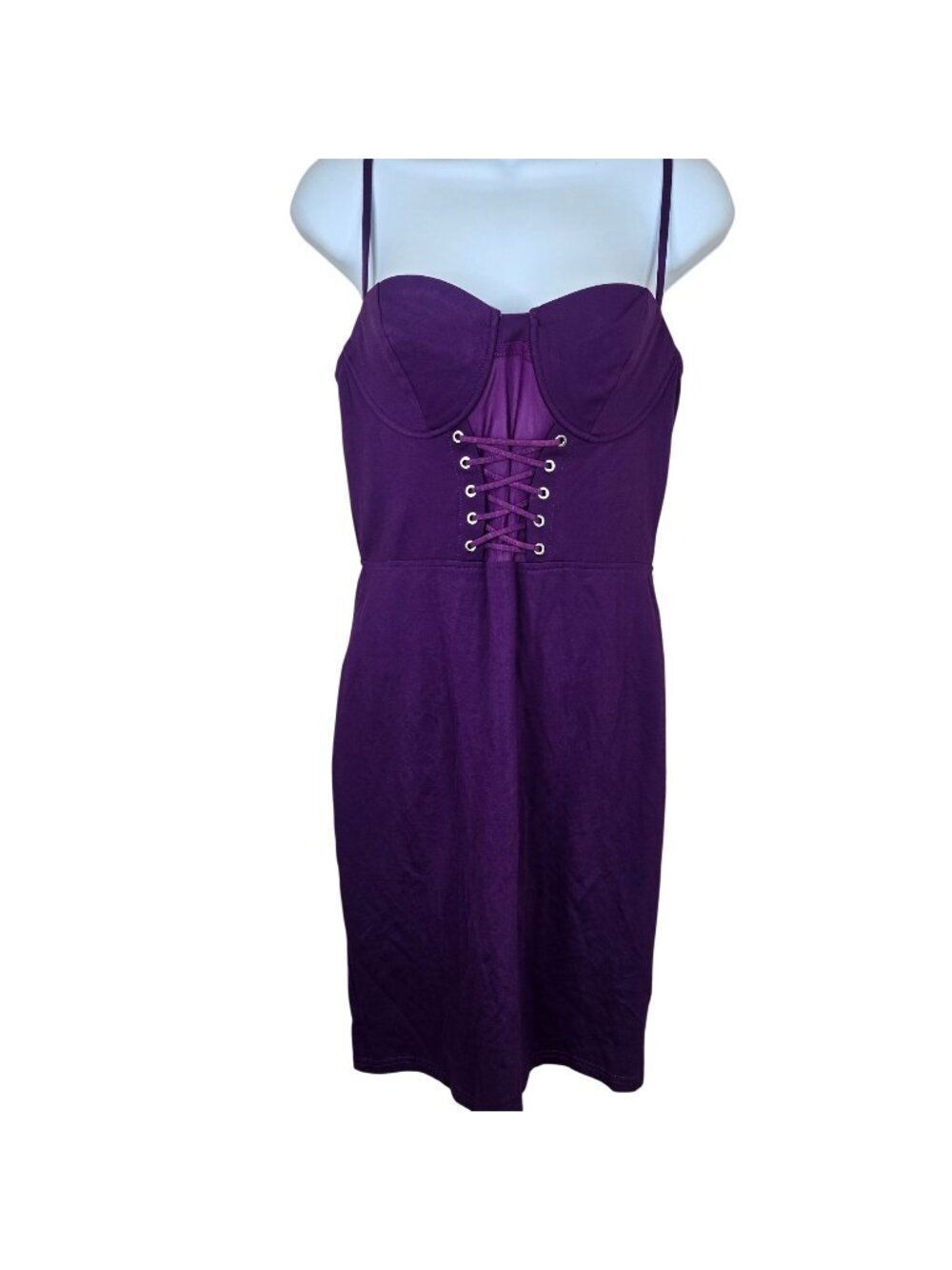 Y2K Express Purple Corset Bodycon Dress Adjustable Straps Lace-Up Womens M